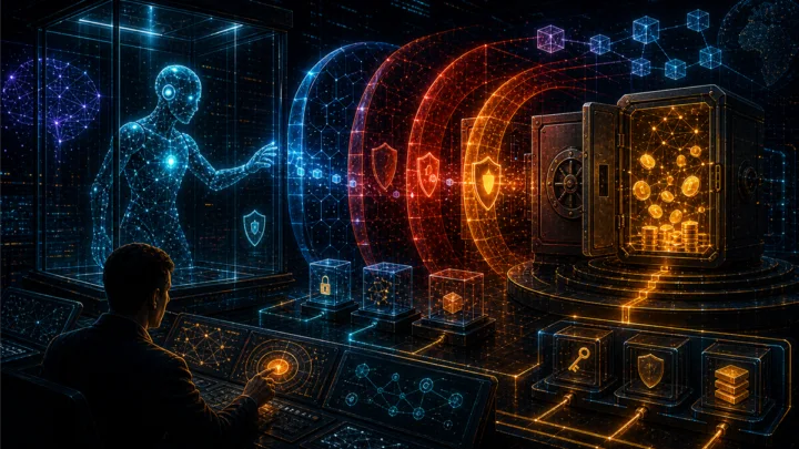 Agent IA crypto confiné par des garde-fous système avant accès à un wallet
