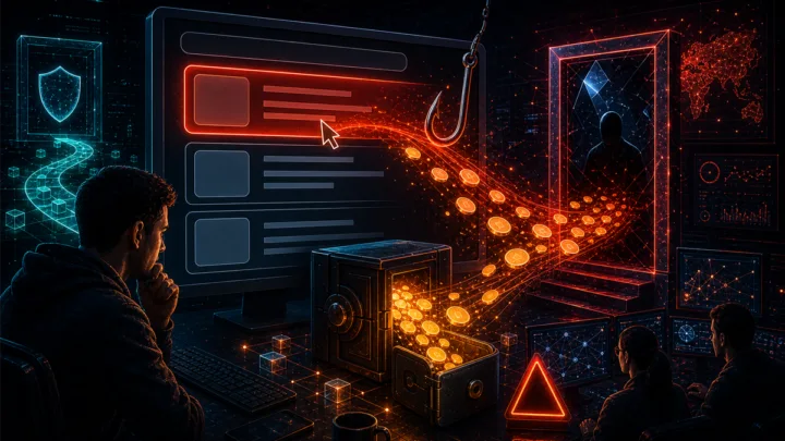 Fausse publicité crypto sponsorisée drainant un wallet vers un portail de phishing