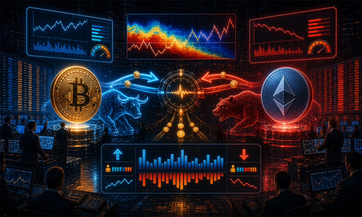 Illustration des funding rates crypto entre positions longues, shorts, Bitcoin, Ethereum, levier et liquidations