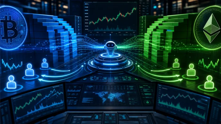 Carnet d’ordres crypto avec acheteurs, vendeurs et market maker fournissant de la liquidité