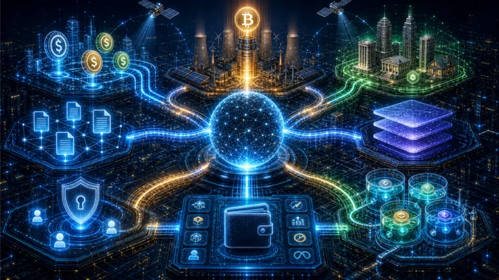 Carte futuriste des technologies blockchain qui pourraient survivre jusqu’en 2030, avec Bitcoin, stablecoins, rollups, ZK, RWA et DeFi