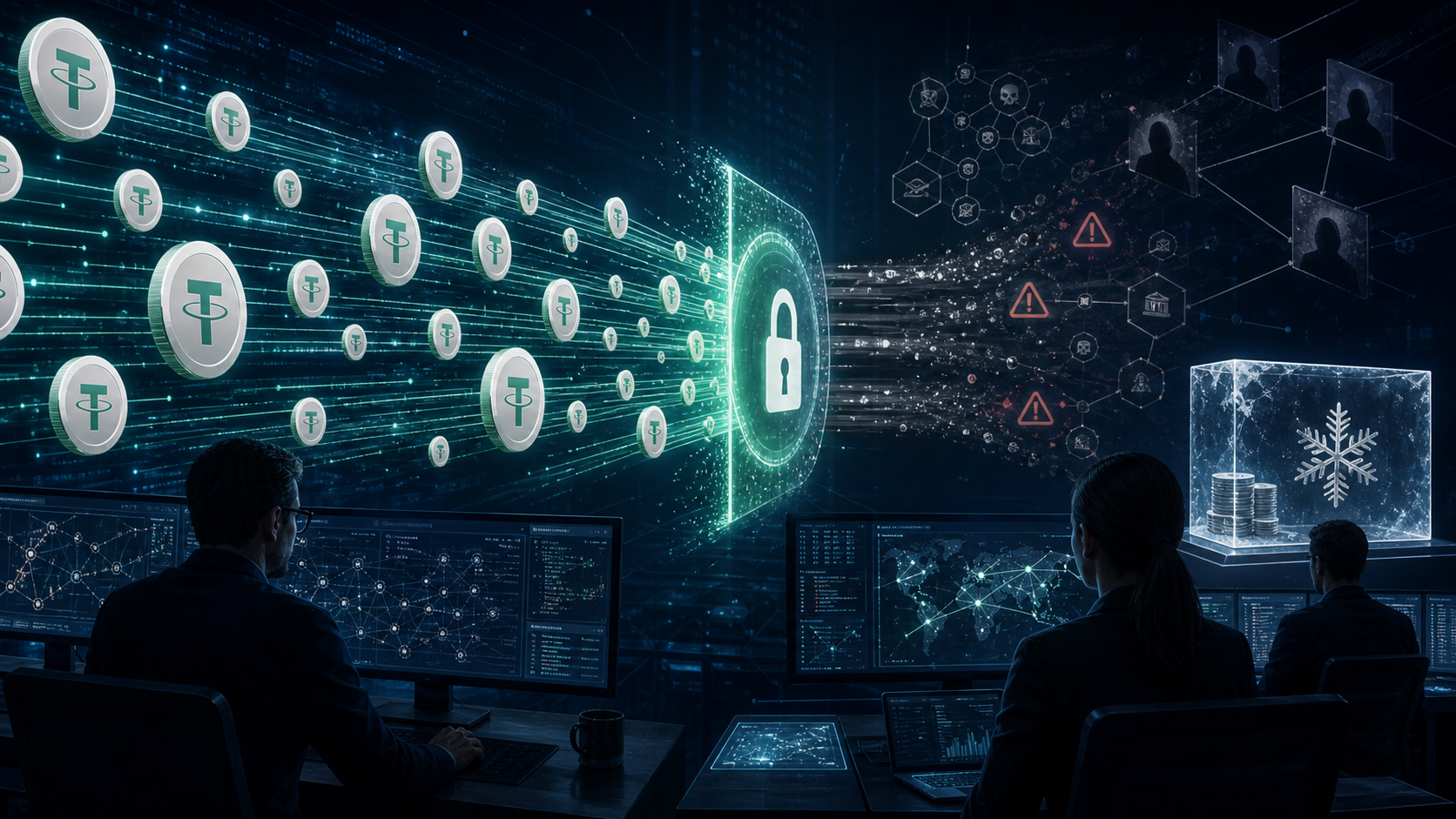 Gel d’actifs crypto illicites par Tether Tron et TRM Labs