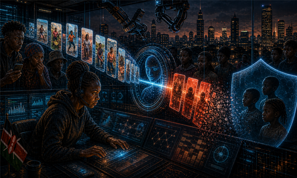 Illustration d’une modération algorithmique de vidéos courtes au Kenya avec protection des mineurs