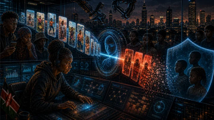 Illustration d’une modération algorithmique de vidéos courtes au Kenya avec protection des mineurs