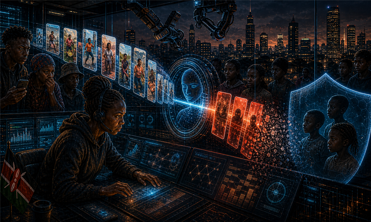 Illustration d’une modération algorithmique de vidéos courtes au Kenya avec protection des mineurs