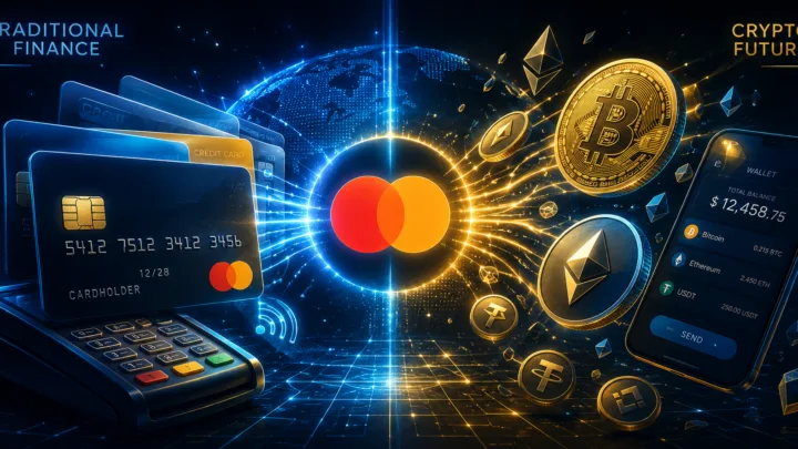 Carte de paiement connectée à un portefeuille crypto numérique avec des actifs blockchain utilisés pour des transactions courantes