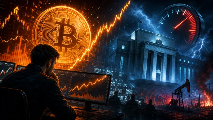 Trader observant Bitcoin au-dessus de 65 000 dollars face au risque du FOMC