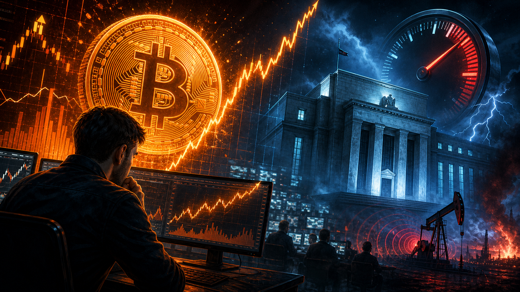 Trader observant Bitcoin au-dessus de 65 000 dollars face au risque du FOMC