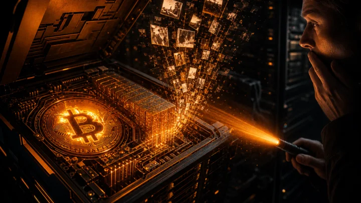 Noeud Bitcoin revelant des images cachees dans la blockchain