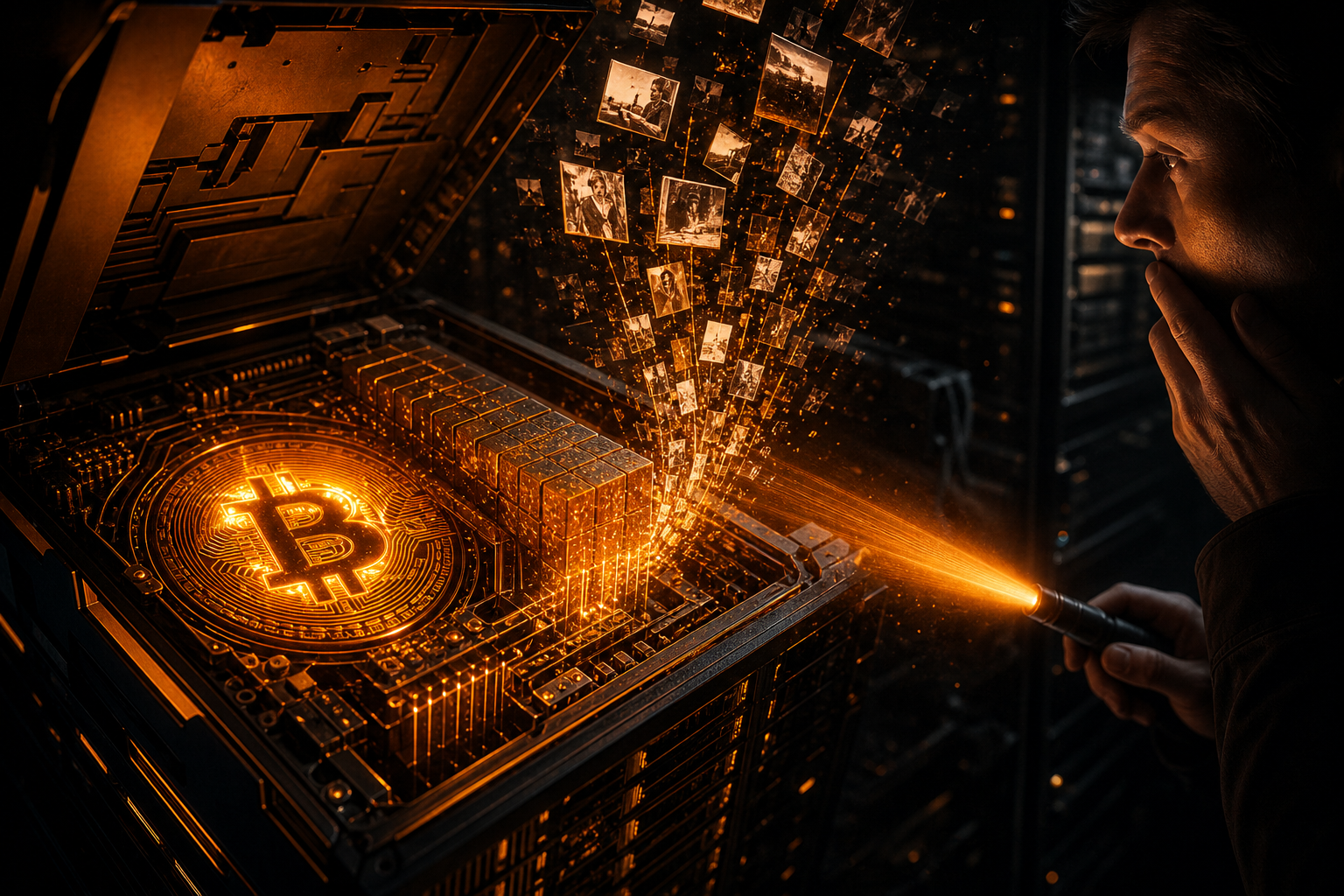 Noeud Bitcoin revelant des images cachees dans la blockchain
