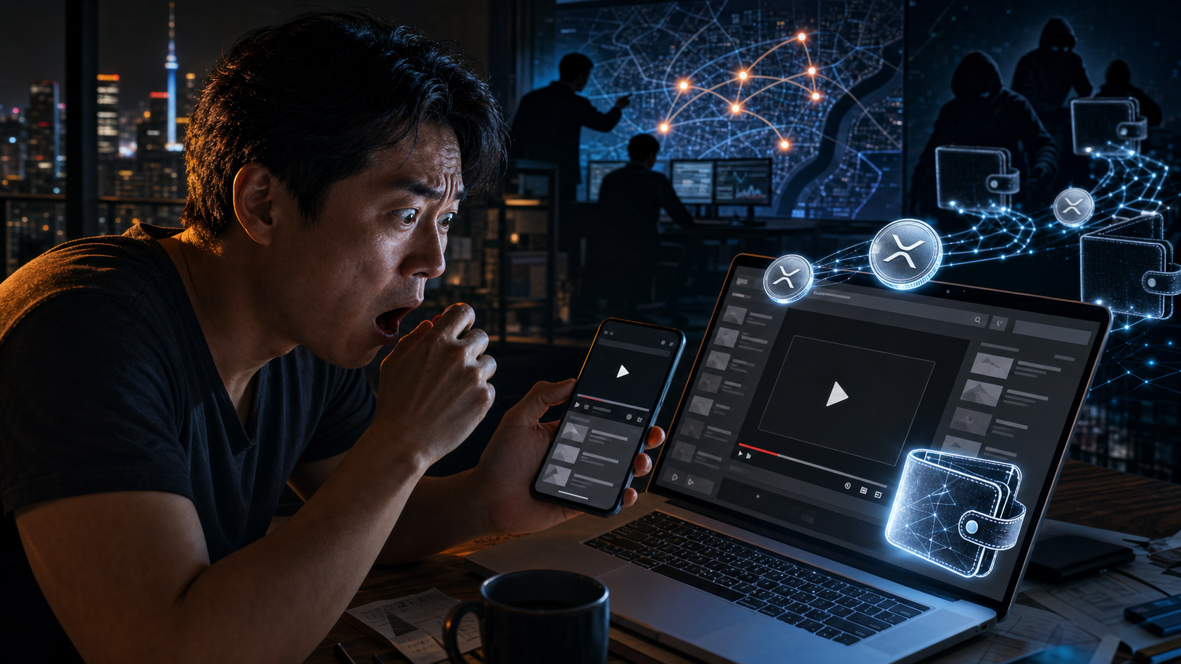 Investisseur piege par une fausse video crypto pendant une enquete blockchain