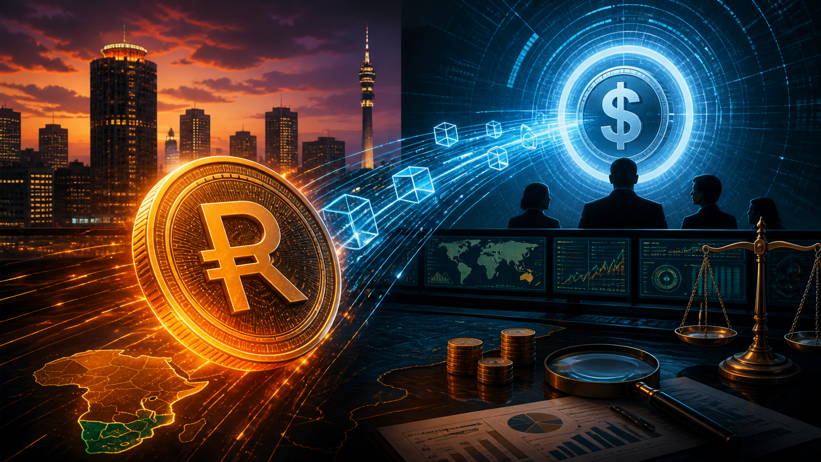 Pièce numérique liée au rand attirée vers un dollar stablecoin dans un décor financier sud-africain