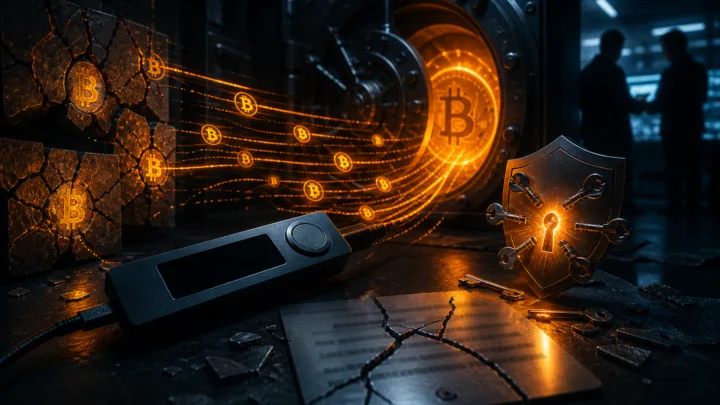 Illustration de bitcoins migrés après une faille de portefeuille matériel Coldcard