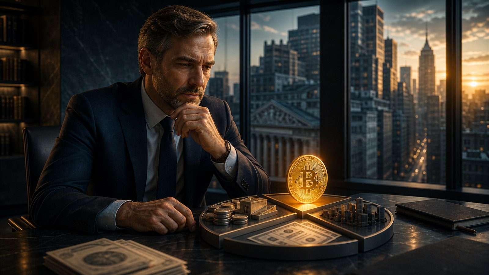Gestionnaire d’actifs observant Bitcoin au sein d’un portefeuille institutionnel diversifié