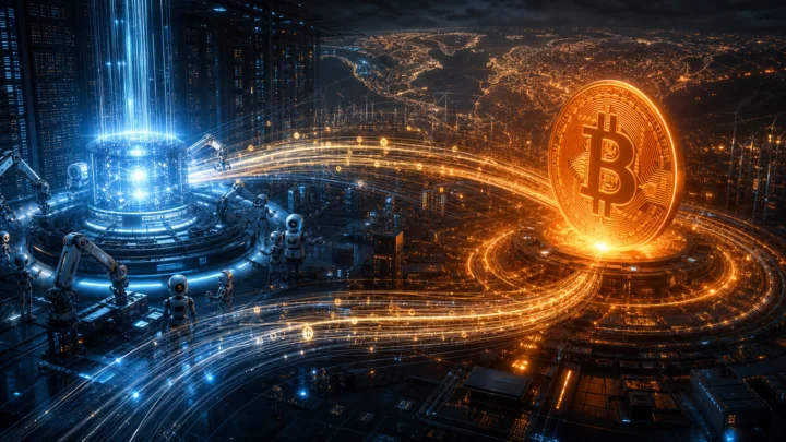 Flux de capitaux reliant un centre d’intelligence artificielle à Bitcoin