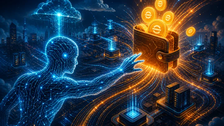 Agent IA recevant un portefeuille programmable rempli de stablecoins