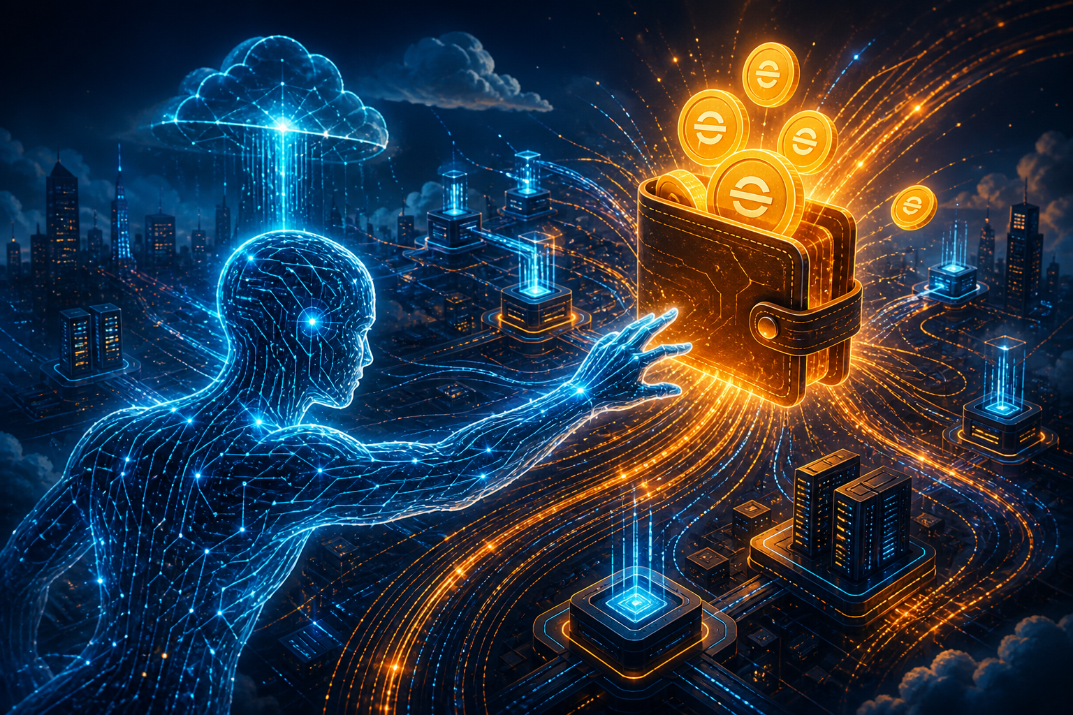 Agent IA recevant un portefeuille programmable rempli de stablecoins