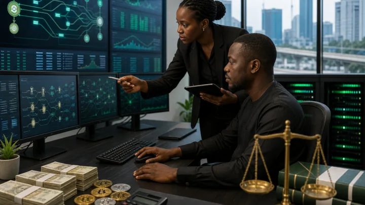 Trader et responsable conformité devant des flux crypto soumis au fisc nigérian