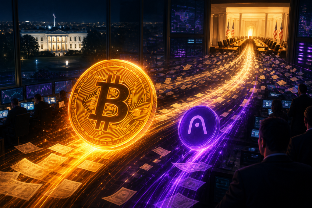 Bitcoin et AAVE progressant avant une réunion crypto à la Maison-Blanche
