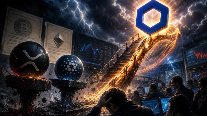 Illustration de Chainlink en hausse pendant que XRP et Cardano testent leurs supports