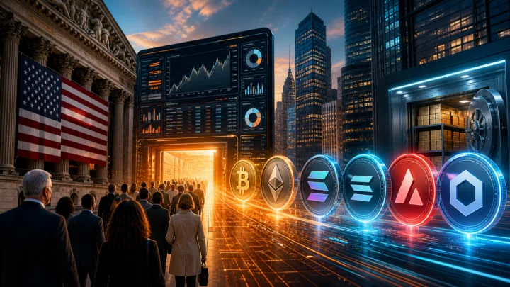 Investisseurs de Wall Street accédant à Solana, Avalanche et Chainlink depuis un compte de courtage