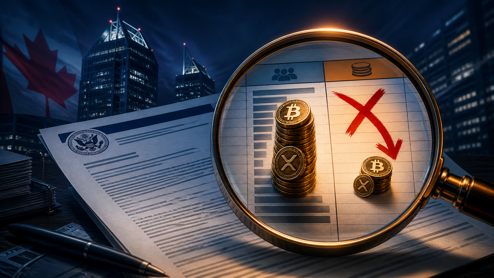 Loupe sur un filing SEC montrant une exposition crypto corrigée pour Bitcoin et XRP