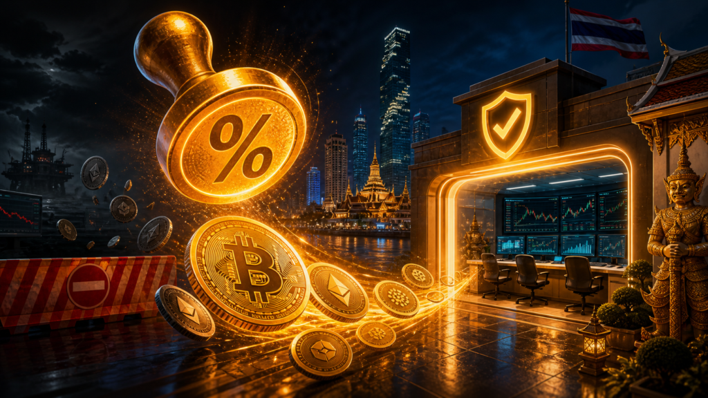 Pièces crypto entrant dans une plateforme agréée en Thaïlande sous un symbole fiscal