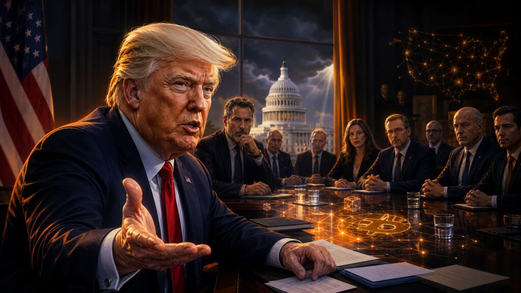 Donald Trump lors d’une réunion sur la crypto avec des régulateurs américains à la Maison-Blanche