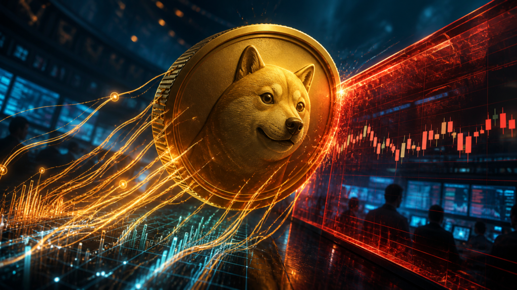Crypto : Dogecoin voit son open interest bondir de 10 %, les 0,10 $ reviennent dans le débat Pièce Dogecoin freinée par une barrière rouge sur un marché de dérivés