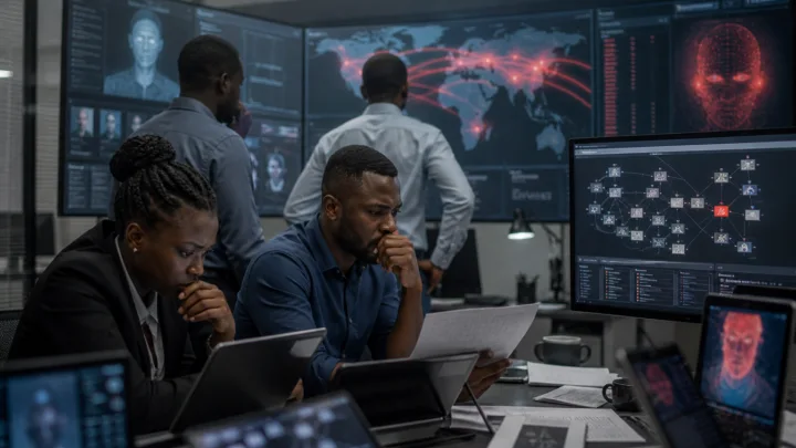 Enquêteurs africains analysant des cyberattaques alimentées par l’intelligence artificielle