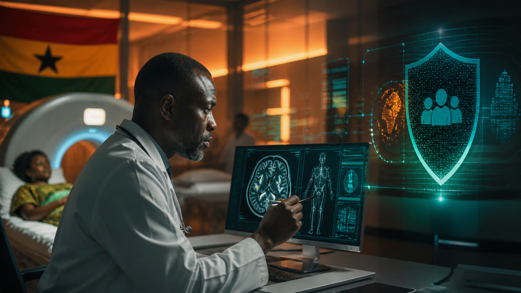 Médecin ghanéenne utilisant une intelligence artificielle médicale encadrée