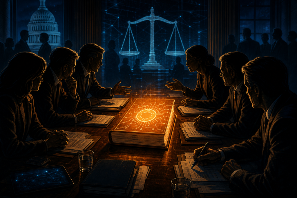 Négociation nocturne au Sénat autour d’un dossier crypto lumineux.
