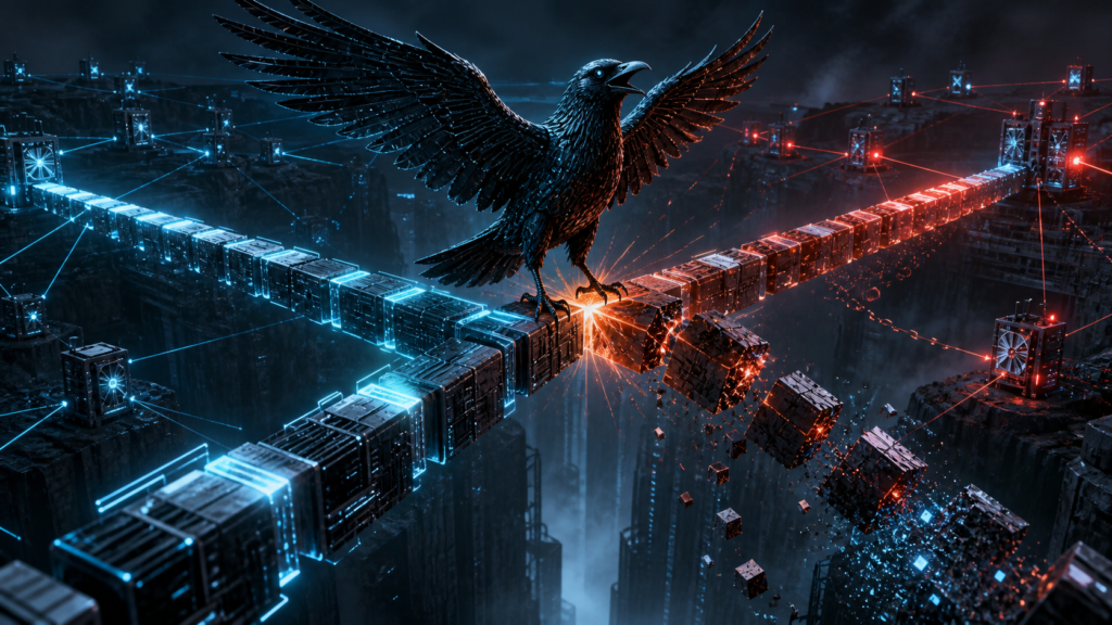 Une chaîne de blocs Ravencoin se divise en deux branches concurrentes