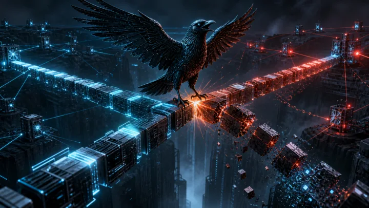 Une chaîne de blocs Ravencoin se divise en deux branches concurrentes