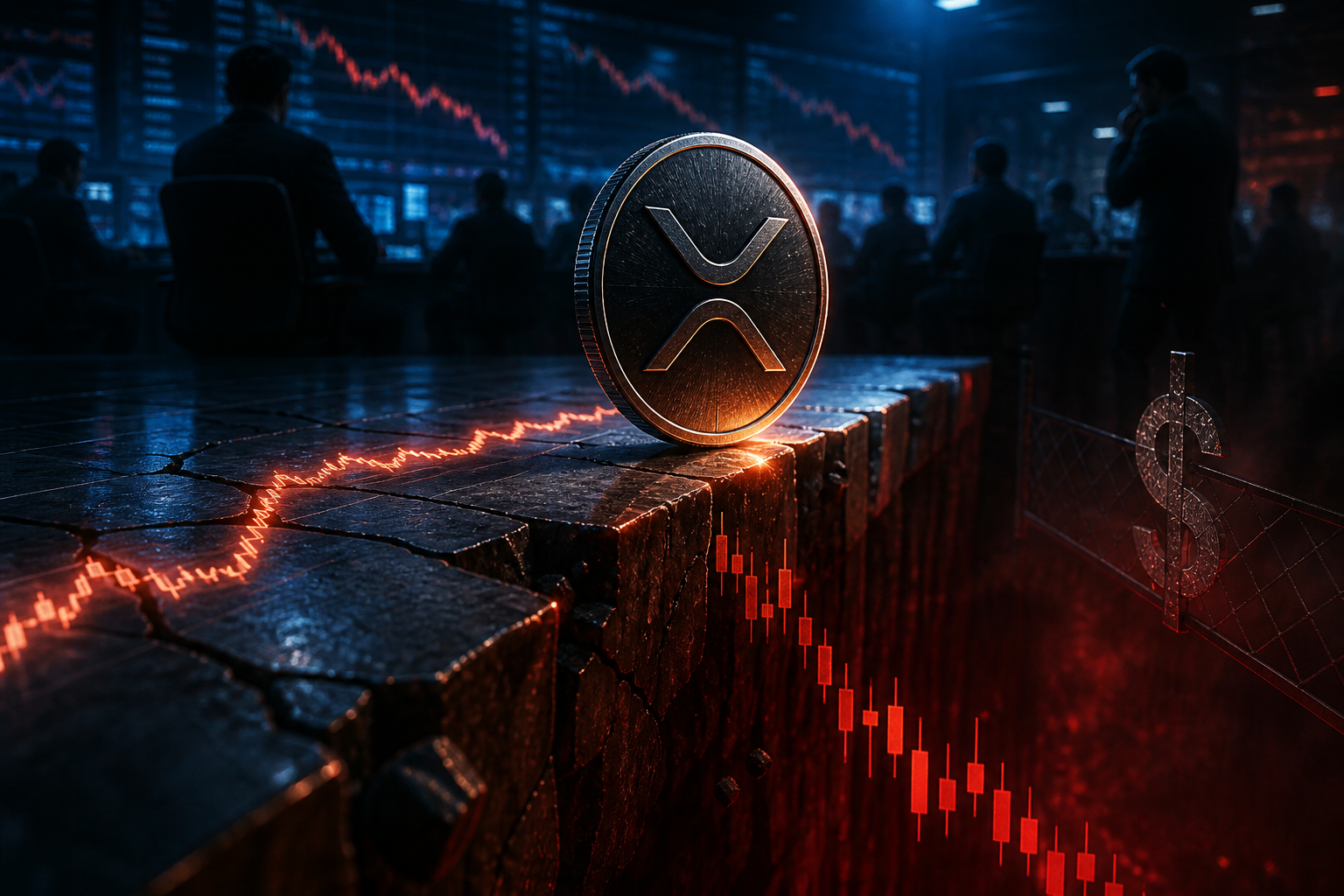 Illustration de XRP testant un support proche de 1 dollar