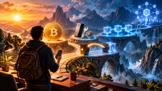 Un débutant suit un parcours progressif de Bitcoin vers les wallets, la blockchain et les smart contracts