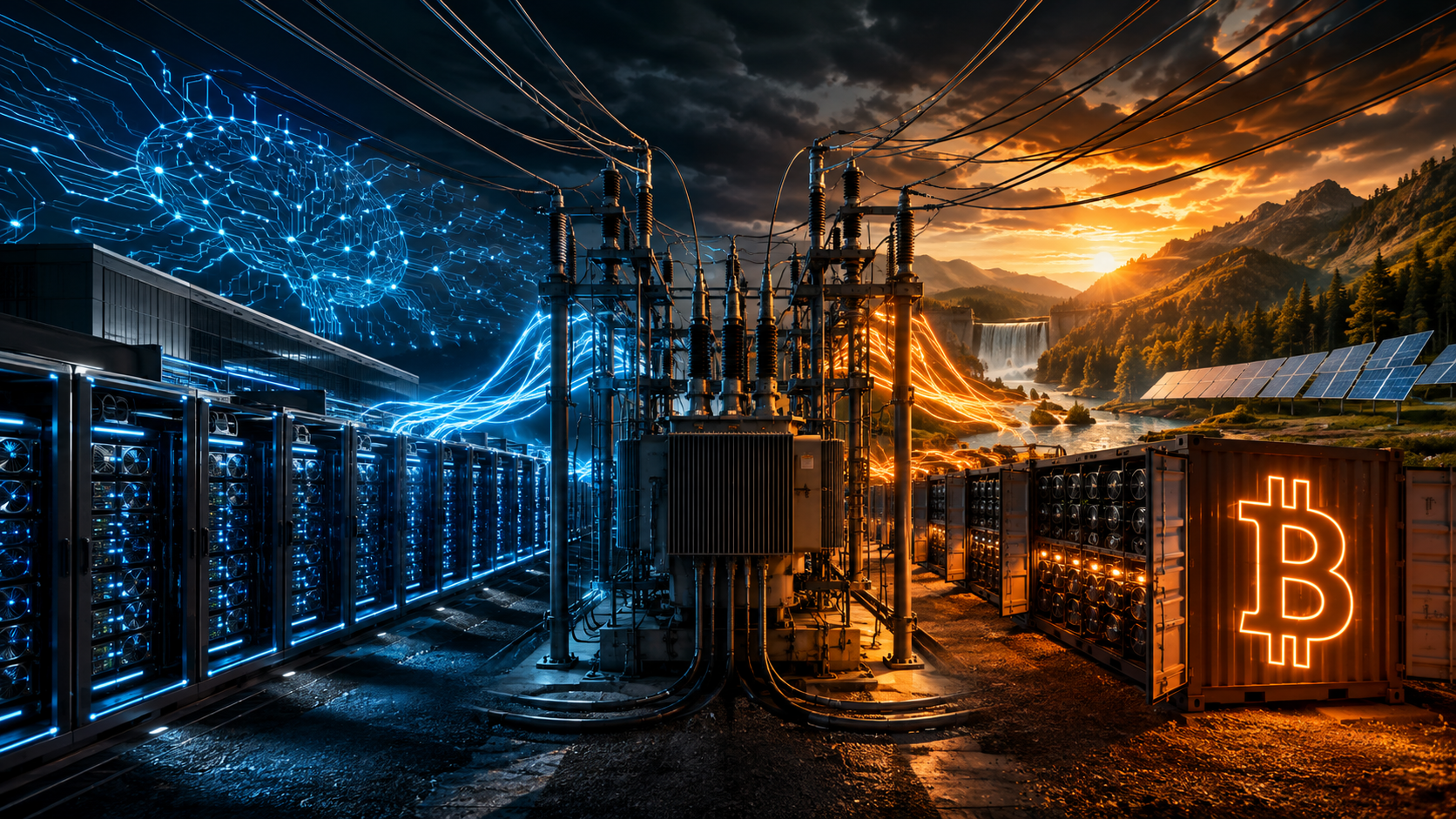 Un poste électrique partage son énergie entre un data center d’intelligence artificielle et des installations de minage Bitcoin