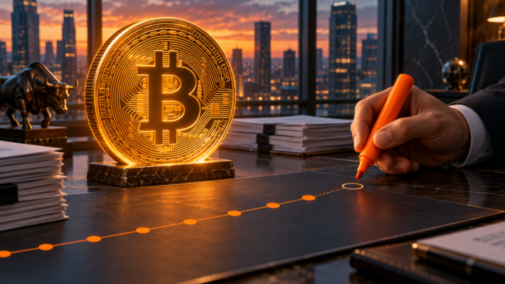 Un marqueur orange reste suspendu avant le prochain point d’un graphique d’achats Bitcoin, sans transaction confirmée