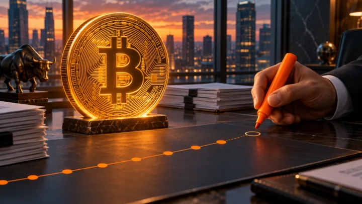 Un marqueur orange reste suspendu avant le prochain point d’un graphique d’achats Bitcoin, sans transaction confirmée