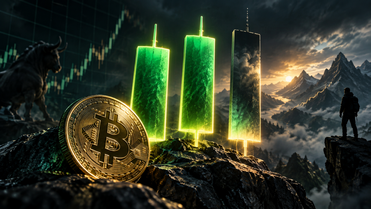 Deux bougies mensuelles haussières achevées et une troisième encore incertaine derrière un bitcoin