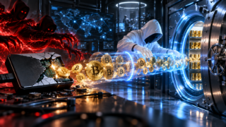 Un hacker éthique transfère des bitcoins depuis un hardware wallet fissuré vers un coffre sécurisé