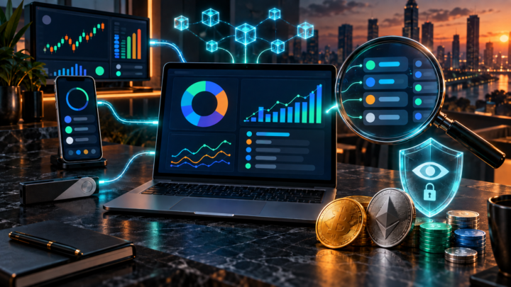 Un tableau de bord centralise les wallets, exchanges et transactions suivis par CoinTracker