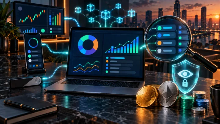 Un tableau de bord centralise les wallets, exchanges et transactions suivis par CoinTracker