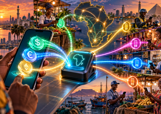 Un smartphone convertit des stablecoins en paiements mobiles reliés à plusieurs marchés africains