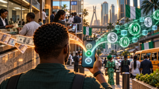 À Lagos, un utilisateur compare sur son téléphone des conversions entre dollars et nairas par banque et stablecoins