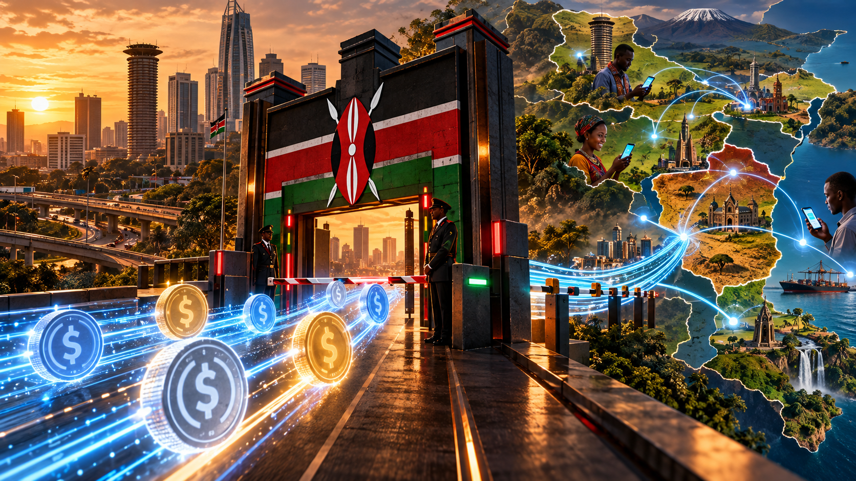 Une porte réglementaire aux couleurs du Kenya contrôle des stablecoins circulant vers les réseaux de paiement est-africains