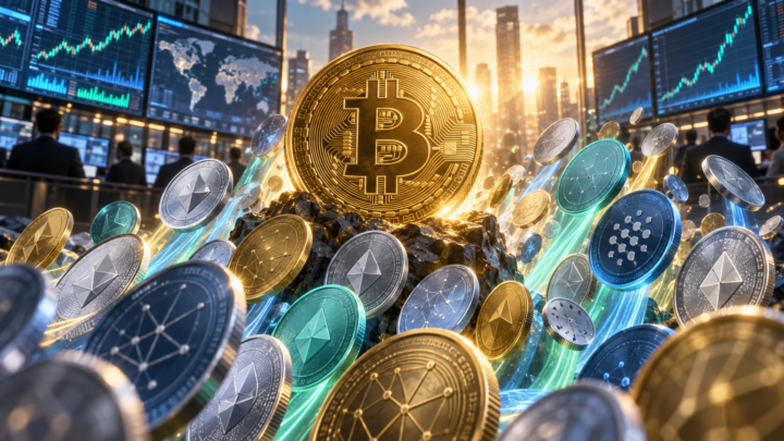 Bitcoin entouré d’une large vague d’altcoins en hausse