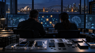 Des enquêteurs analysent des appareils saisis, des flux crypto et un réseau d’intelligence artificielle dans un laboratoire australien