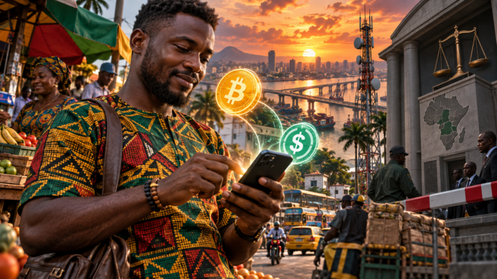 Un paiement Bitcoin et mobile money dans un marché au Cameroun