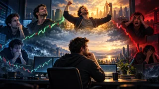 Un investisseur traverse successivement le doute, l’euphorie et la panique au rythme d’un cycle crypto